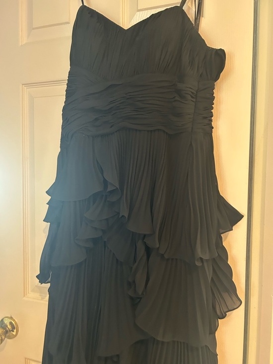 Mac Duggal Black Strapless Ruffled Tiered Evening Dress. Ask for measurements